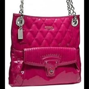 Coach Poppy Liquid Gloss Magenta Pink Slim Large Patent Leather Slim Large Tote